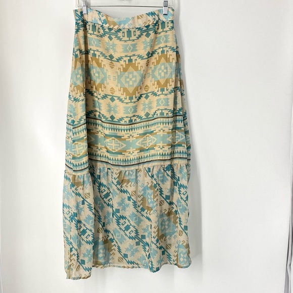 Tasha Polizzi Printed Maxi Skirt Ruffle Hem SZ L or XL NEW - Picture 2 of 8